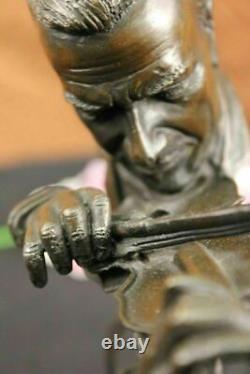 Signed Milo Abstract Man Playing Violin Bronze Bust Sculpture Marble Base