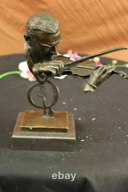 Signed Milo Abstract Man Playing Violin Bronze Bust Sculpture Marble Base