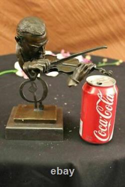 Signed Milo Abstract Man Playing Violin Bronze Bust Sculpture Marble Base