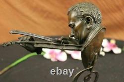 Signed Milo Abstract Man Playing Violin Bronze Bust Sculpture Marble Base