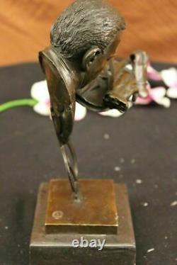 Signed Milo Abstract Man Playing Violin Bronze Bust Sculpture on Marble Base