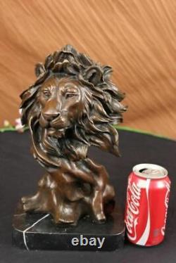 Signed Milo African Male Lion Bust Bronze Marble Sculpture Statue Figurine