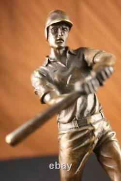 Signed Milo Bronze Baseball Player With Marble Socle Sculpture Statue Art