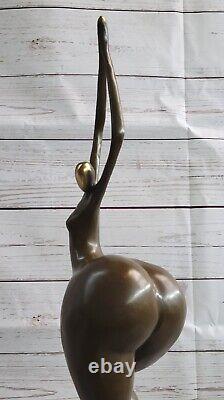 Signed Milo Bronze Chair Woman Abstract Modern Art, Marble Base Cast