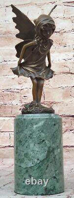 Signed Milo, Butterfly Angel Bronze Sculpture, Handmade Marble Statue