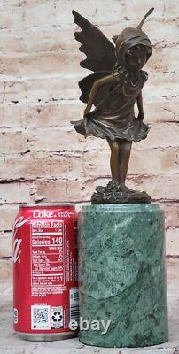 Signed Milo, Butterfly Angel Bronze Sculpture, Handmade Marble Statue