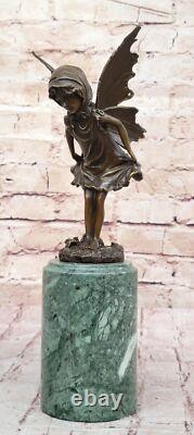 Signed Milo, Butterfly Angel Bronze Sculpture, Handmade Marble Statue