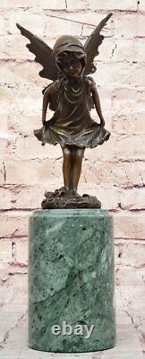 Signed Milo, Butterfly Angel Bronze Sculpture, Handmade Marble Statue
