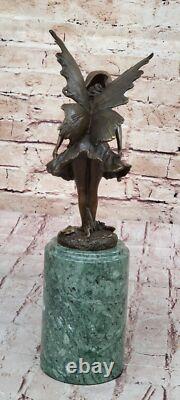 Signed Milo, Butterfly Angel Bronze Sculpture, Handmade Marble Statue