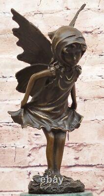 Signed Milo, Butterfly Angel Bronze Sculpture, Handmade Marble Statue