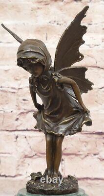 Signed Milo, Butterfly Angel Bronze Sculpture, Handmade Marble Statue