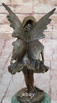 Signed Milo, Butterfly Angel Bronze Sculpture, Handmade Marble Statue