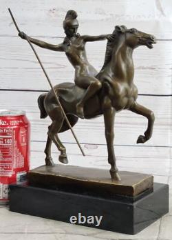Signed Milo Chair Woman Equestrian Horse Bronze Statue Marble Base Figurine