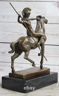 Signed Milo Chair Woman Equestrian Horse Bronze Statue Marble Base Figurine