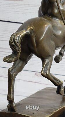 Signed Milo Chair Woman Equestrian Horse Bronze Statue Marble Base Figurine