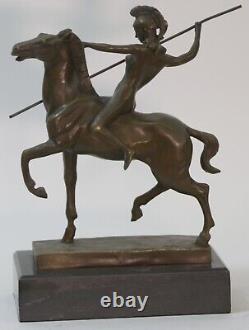 Signed Milo Chair Woman Equitation Horse Bronze Statue Marble Base Figure