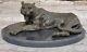 Signed Milo Jaguar Wildlife Animal On Marble Base Handcrafted Bronze Statue