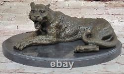 Signed Milo Jaguar Wildlife Animal on Marble Base Handcrafted Bronze Statue