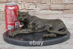 Signed Milo Jaguar Wildlife Animal on Marble Base Handcrafted Bronze Statue