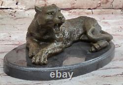 Signed Milo Jaguar Wildlife Animal on Marble Base Handcrafted Bronze Statue