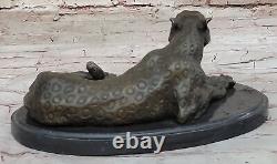 Signed Milo Jaguar Wildlife Animal on Marble Base Handcrafted Bronze Statue