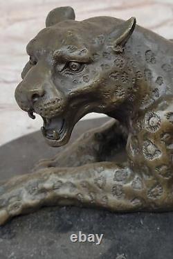 Signed Milo Jaguar Wildlife Animal on Marble Base Handcrafted Bronze Statue