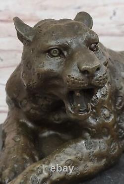 Signed Milo Jaguar Wildlife Animal on Marble Base Handcrafted Bronze Statue