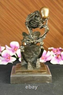 Signed Milo Skeleton Thinker Tribute to Rodin Bronze Sculpture Marble Statue
