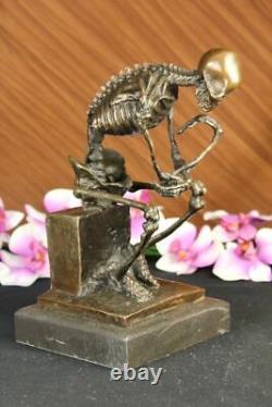 Signed Milo Skeleton Thinker Tribute to Rodin Bronze Sculpture Statue Marble