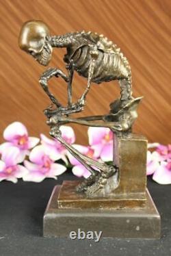 Signed Milo Skeleton Thinker Tribute to Rodin Bronze Sculpture Statue Marble