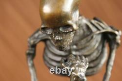 Signed Milo Skeleton Thinker Tribute to Rodin Bronze Sculpture Statue Marble