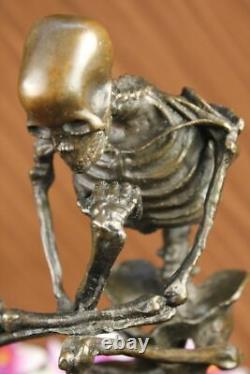 Signed Milo Skeleton Thinker Tribute to Rodin Bronze Sculpture Statue Marble