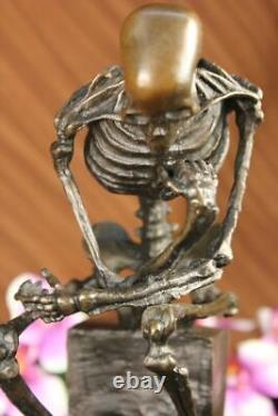 Signed Milo Skeleton Thinker Tribute to Rodin Bronze Sculpture Statue Marble