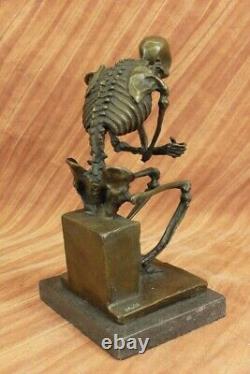 Signed Milo Skeleton Thinker Tribute to Rodin Bronze Sculpture Statue Marble