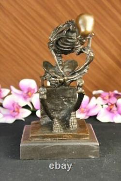 Signed Milo Skeleton Thinker Tribute to Rodin Bronze Sculpture Statue Marble