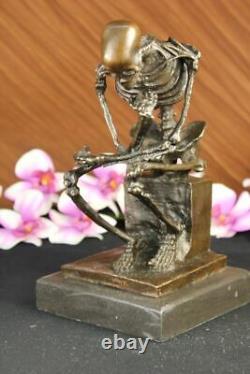 Signed Milo Skeleton Thinker Tribute to Rodin Bronze Sculpture Statue Marble