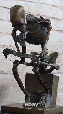 Signed Milo Skeleton Thinkker Tribute To Rodin Bronze Sculpture Statue Marble
