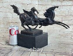 Signed Milo Two Race Horses Marble Base Art Figure Bronze Sculpture Statue
