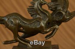 Signed Milo Two Race Horses Marble Base Figurine Art Bronze Statue