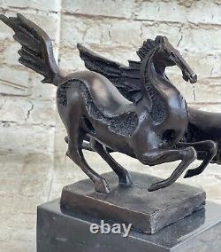 Signed Milo Two Racing Horses Marble Base Art Figurine Bronze Sculpture Statue