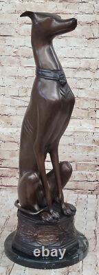 Signed Moigniez Abstract Greyhound Dog Bronze Sculpture Art Deco Marble Figurine