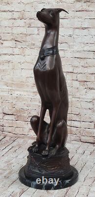Signed Moigniez Abstract Greyhound Dog Bronze Sculpture Art Deco Marble Figurine