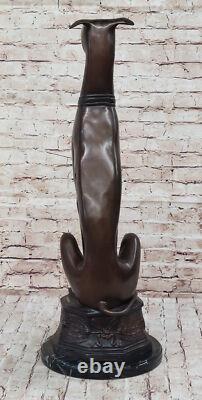 Signed Moigniez Abstract Greyhound Dog Bronze Sculpture Art Deco Marble Figurine