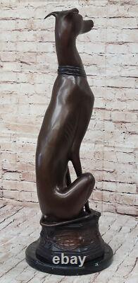 Signed Moigniez Abstract Greyhound Dog Bronze Sculpture Art Deco Marble Figurine