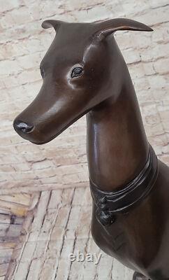 Signed Moigniez Abstract Greyhound Dog Bronze Sculpture Art Deco Marble Figurine