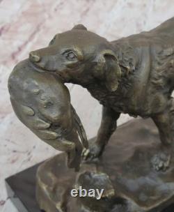 Signed Moigniez Hunting Dog with Quail Bronze Sculpture on Marble Base