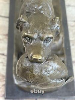 Signed Moigniez Hunting Dog with Quail Bronze Sculpture on Marble Base Art