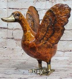 Signed Moigniez Marsh Duck Bronze Statue Sculpture Marble Base Art Deco