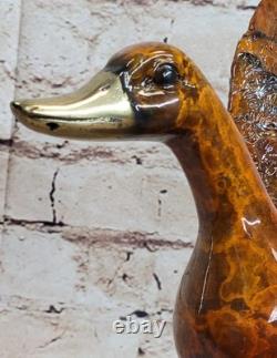 Signed Moigniez Marsh Duck Bronze Statue Sculpture Marble Base Art Deco