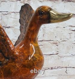 Signed Moigniez Marsh Duck Bronze Statue Sculpture Marble Base Art Deco